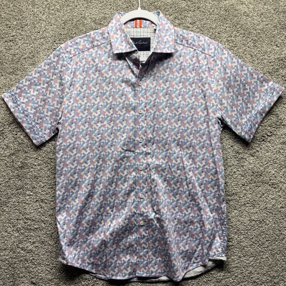 Robert Graham Modern Americana Shirt Mens MEDIUM Button Pixel Colorblock Stretch